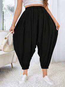 Flirla Talla grande Pantalones de entrepierna caída unicolor