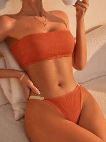 Set de lencería bandeau liso - Rosa Roja - Ver 4