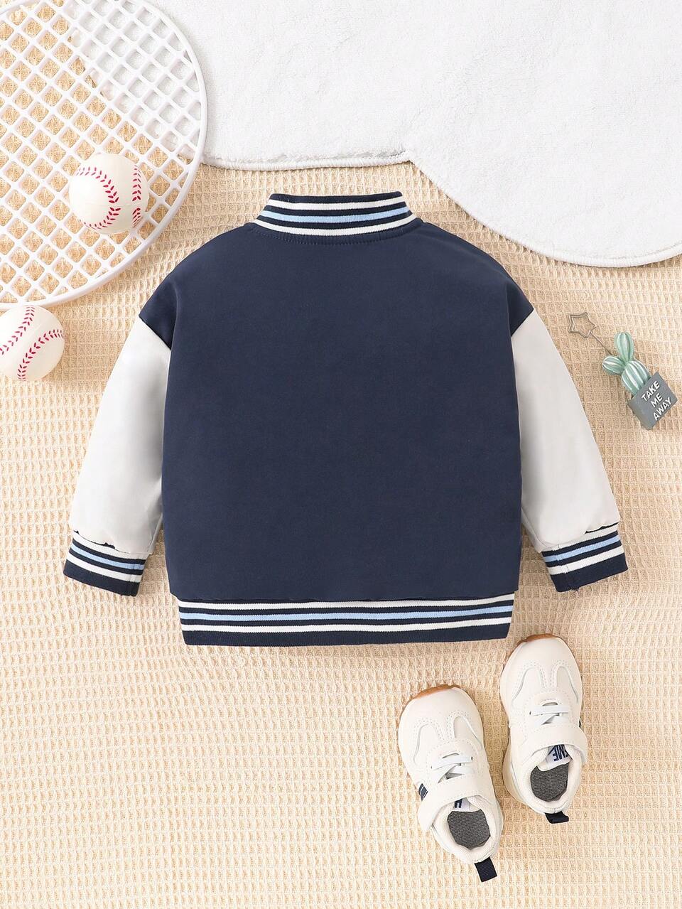Baby Boy Letter Patched Zip Up Bomber Jacket