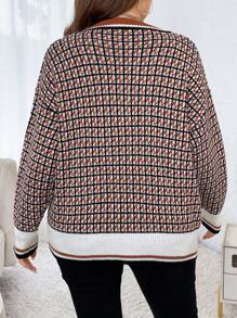 SHEIN LUNE Plus Size Houndstooth Pattern Cardigan Fall Winter Cloth For Women Autumn - Multicolor - View 2