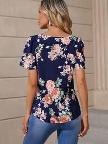 EMERY ROSE Floral Print Blouse - Navy Blue - View 2