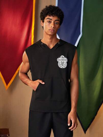 HARRY POTTER X SHEIN Manfinity Sport Corelite Men Boyfriend Style Letter Graphic Kangaroo Pocket Hooded Workout Sports Tank Top