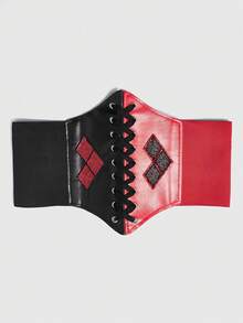 Harley Quinn | ROMWE Mujer 1 pieza Cinturón corsé de color combinado con diseño de diamante de imitación con cordón - Negro - Ver 6