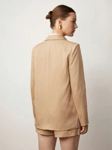 BizChic Lapel Neck Double Breasted Blazer & Skort - Khaki - View 6