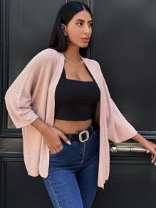 EURMUSE tay cánh Mở Mặt trước Áo len Mở - Bụi hồng - Xem 5