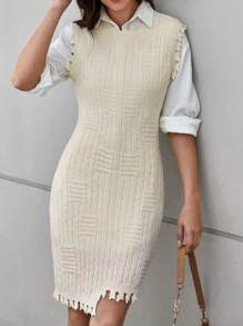 SHEIN Clasi 1pc Raw Trim Asymmetrical Hem Sweater Dress