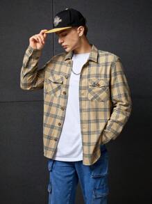 SWAVVY 1 Miếng Lỏng lẻo phù hợp In kẻ sọc Túi có nắp Thả vai Áo khoác kiểu sơ mi - Nhiều màu - Xem 3