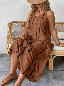 SHEIN LUNE Plus Tie Dye Cami Dress - Brown - View 3