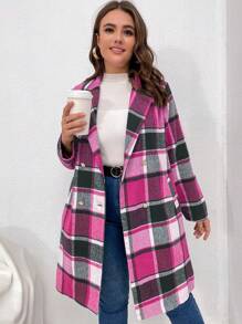 Calvaya Hơn Kẻ sọc Đôi ngực Áo khoác - Màu Hồng Tươi - Xem 5