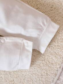 SHEIN Bộ áo liền quần dài tay in chữ vui nhộn hàng ngày cho trẻ em Unisex - trắng - Xem 8