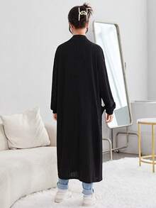 青少年女孩落肩袖開門襟外套 - 黑色 - 查看 2