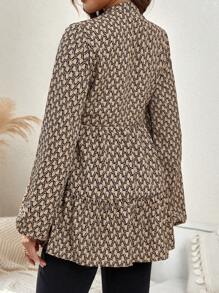 SHEIN 孕婦滿版印花燈籠袖荷葉邊襯衫 - 黑色 - 查看 2