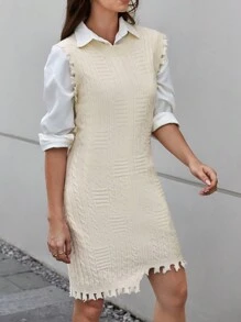 SHEIN Clasi 1pc Raw Trim Asymmetrical Hem Sweater Dress