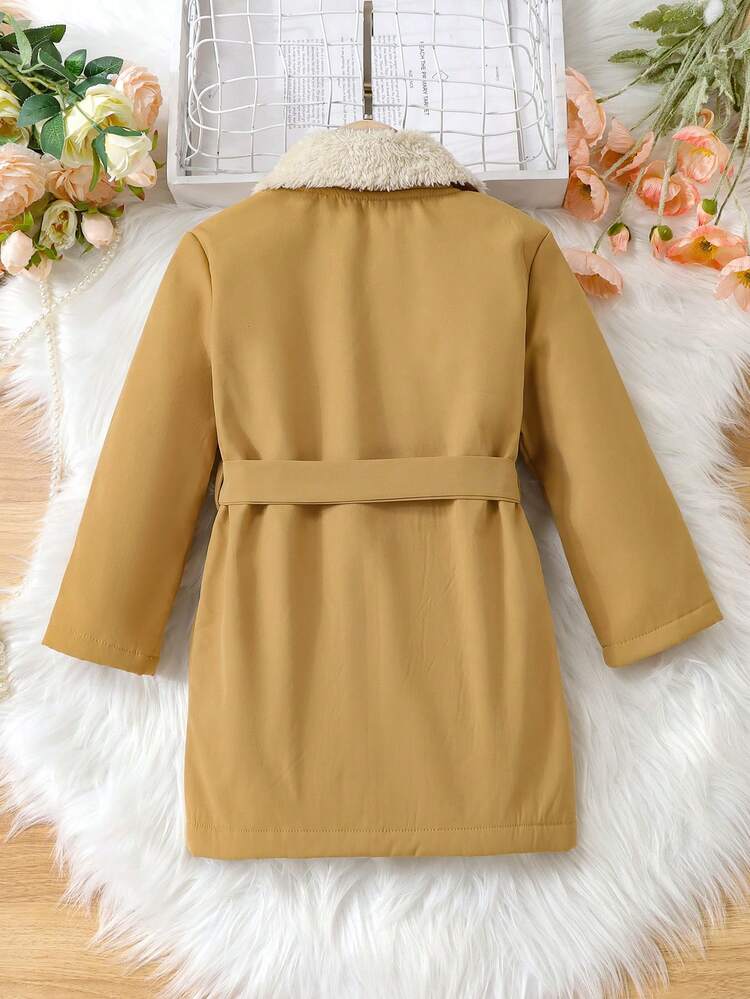 Young Girl Borg Collar Flap Detail Belted Coat