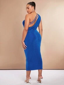 SHEIN BAE Plus One Shoulder Backless Bodycon Dress - Blue - View 1