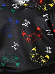 女嬰字母和遊戲手柄圖案連帽衫和運動褲 - 黑色 - 查看 5