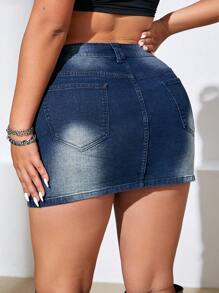 SHEIN ICON Plus Zipper Fly Bodycon Denim Skirt
