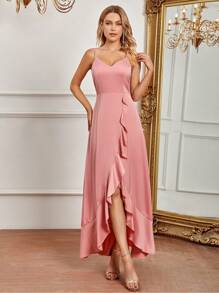 SHEIN Belle Ruffle Trim Asymmetrical Hem Bridesmaid Dress