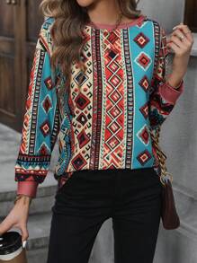 EMERY ROSE Sweatshirt mit Geo Muster, Drop Shoulder