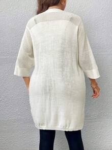 Celure Áo len cardigan thiết kế thường ngày màu trơn cỡ lớn - trắng - Xem 2