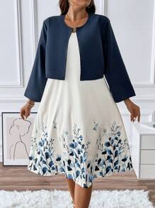 SHEIN LUNE Plus Floral Print Dress & Jacket - Multicolor - View 6