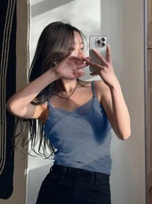 DAZY Áo Cami Lưới Chắc Chắn - Màu xanh bụi bặm - Xem 2