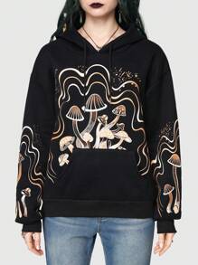 ROMWE Fairycore Mushroom Print Drop Shoulder Hoodie
