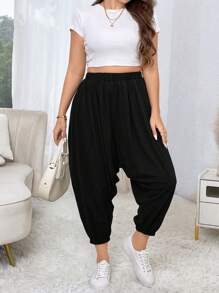 Flirla Talla grande Pantalones de entrepierna caída unicolor