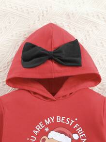 SHEIN Cô Gái Trẻ In Giáng sinh Chi tiết cung Áo Hoodie & Quần thể thao - Đỏ - Xem 8
