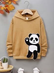 SHEIN Tween Boy Panda Patched Drop Shoulder Hoodie - Khaki - View 2