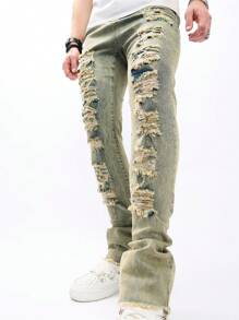 Chillumni Men Ripped Frayed Skinny Jeans - Blue - View 4