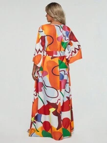 SHEIN Clasi 大碼滿版印花鐘形袖洋裝 - 彩色 - 查看 2