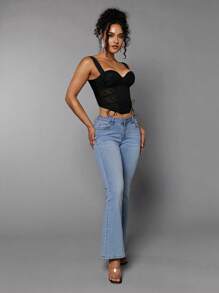 SHEIN BAE 繫帶側胸衣寬肩帶上衣 - 黑色 - 查看 5