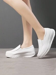 氣墊護士鞋帶白色坡跟高跟鞋,合適的適用於孕婦和媽媽們作為工作鞋 - 白色 - 查看 2