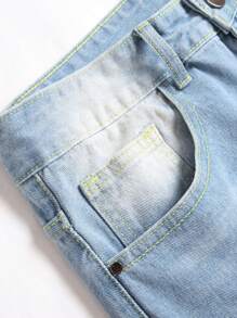 Men Lace Up Ripped Jeans - Light Wash - View 6