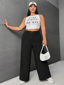 SHEIN EZwear Plus Solid Wide Leg Suit Pants - Black - View 3