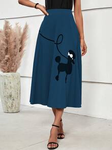 SHEIN Clasi Cartoon Graphic A-line Skirt - Navy Blue - View 3
