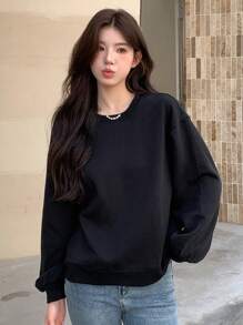 DAZY Tie Back Drop Shoulder Sweatshirt - Black - View 5