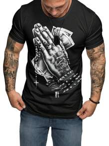 Manfinity LEGND Men Plus Dollar & Hand Print Tee - Black - View 1