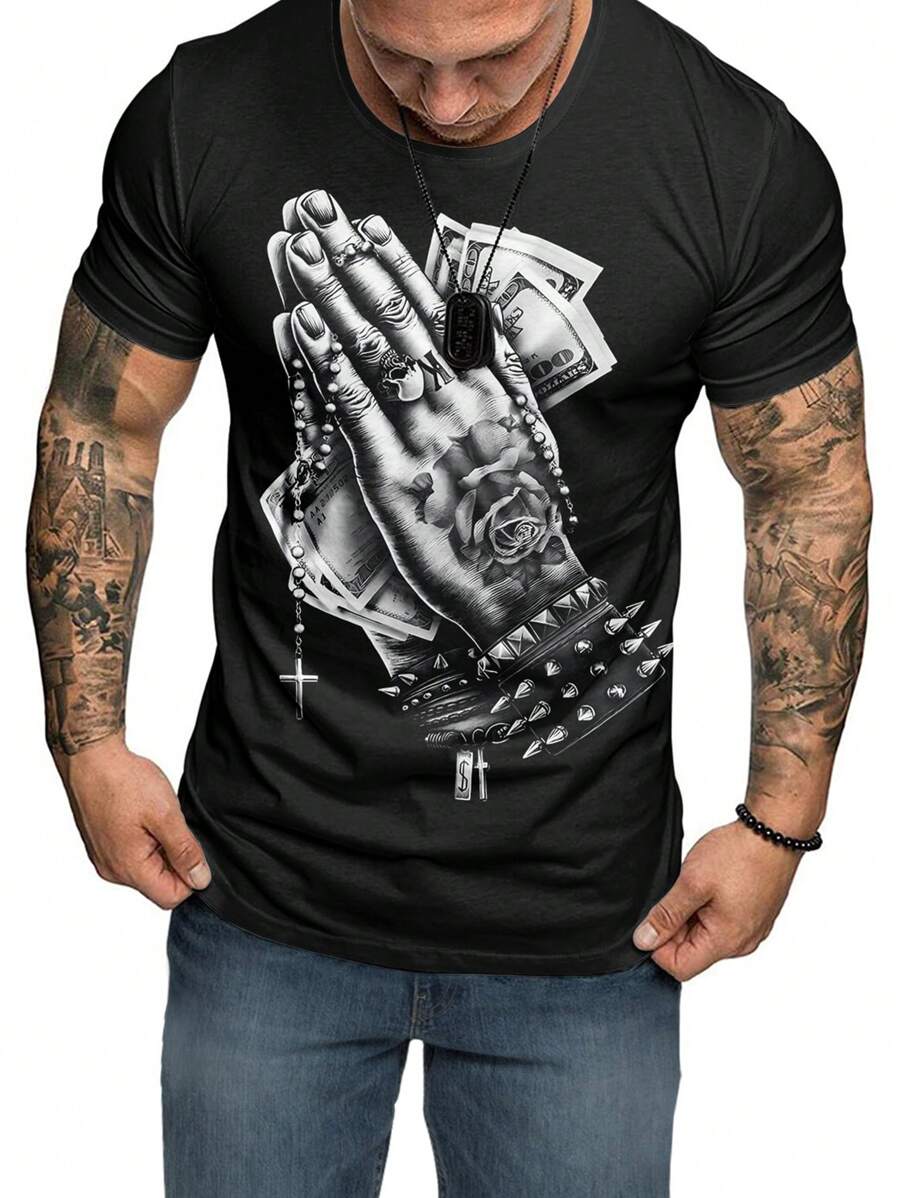 Manfinity LEGND Men Plus Dollar & Hand Print Tee - Black - View 1