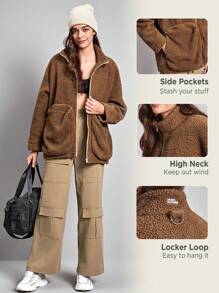 In My Nature 素色拉鏈開襟戶外搖粒絨夾克 - 咖啡棕 - 查看 3