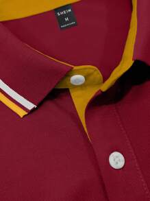 Manfinity Homme Áo thun polo nam in hình ngựa tương phản - Màu Đỏ Sâu - Xem 3