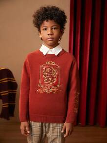 HARRY POTTER X SHEIN Cậu bé Tween Đồ họa Thêu Áo len Không có áo sơ mi - Màu Đỏ Sâu - Xem 4