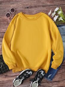 SHEIN EZwear Chất rắn Lót nhiệt Áo nỉ - Màu vàng - Xem 1