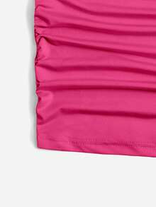 SHEIN EZwear Áo khoác và áo lót dành cho xe tăng nữ Xù màu trơn Giải trí - Màu Hồng Tươi - Xem 3