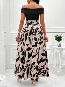 Zolique Leaf Print Off Shoulder Dress