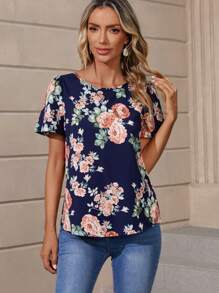 EMERY ROSE Floral Print Blouse - Navy Blue - View 1