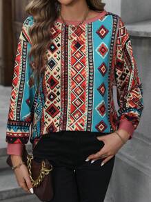 EMERY ROSE Sweatshirt mit Geo Muster, Drop Shoulder