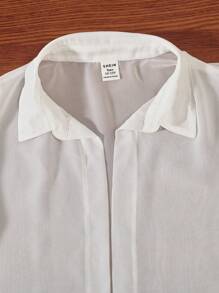 SHEIN Tween Girl Open Front Blouse & Wide Leg Cami Jumpsuit - Blue and White - View 3