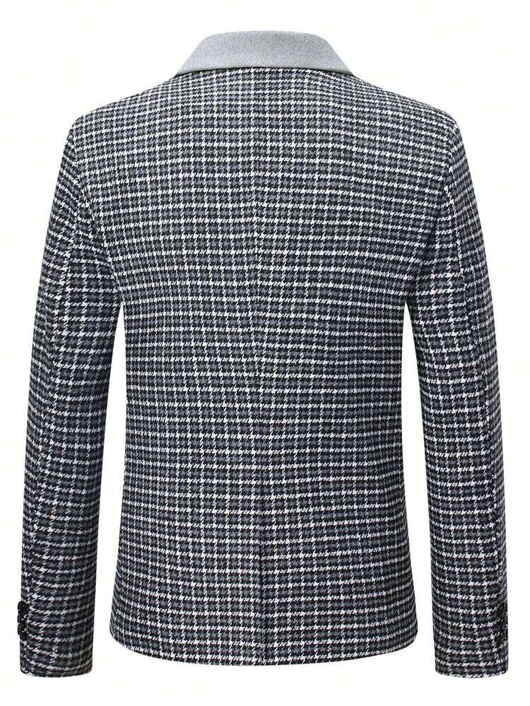 Men Houndstooth Single Button Blazer